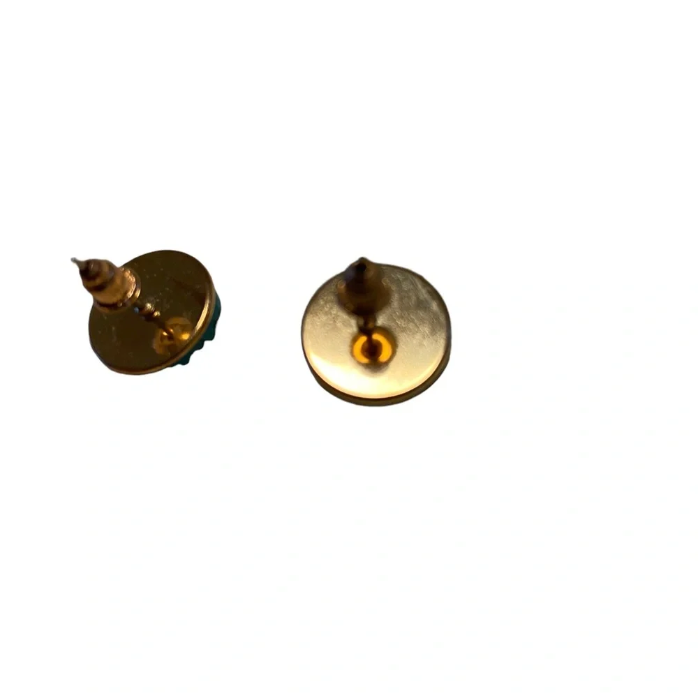 Blue Drusy Druzy Quartz Stud Pierced Earrings Gold tone halo Womens Jewelry